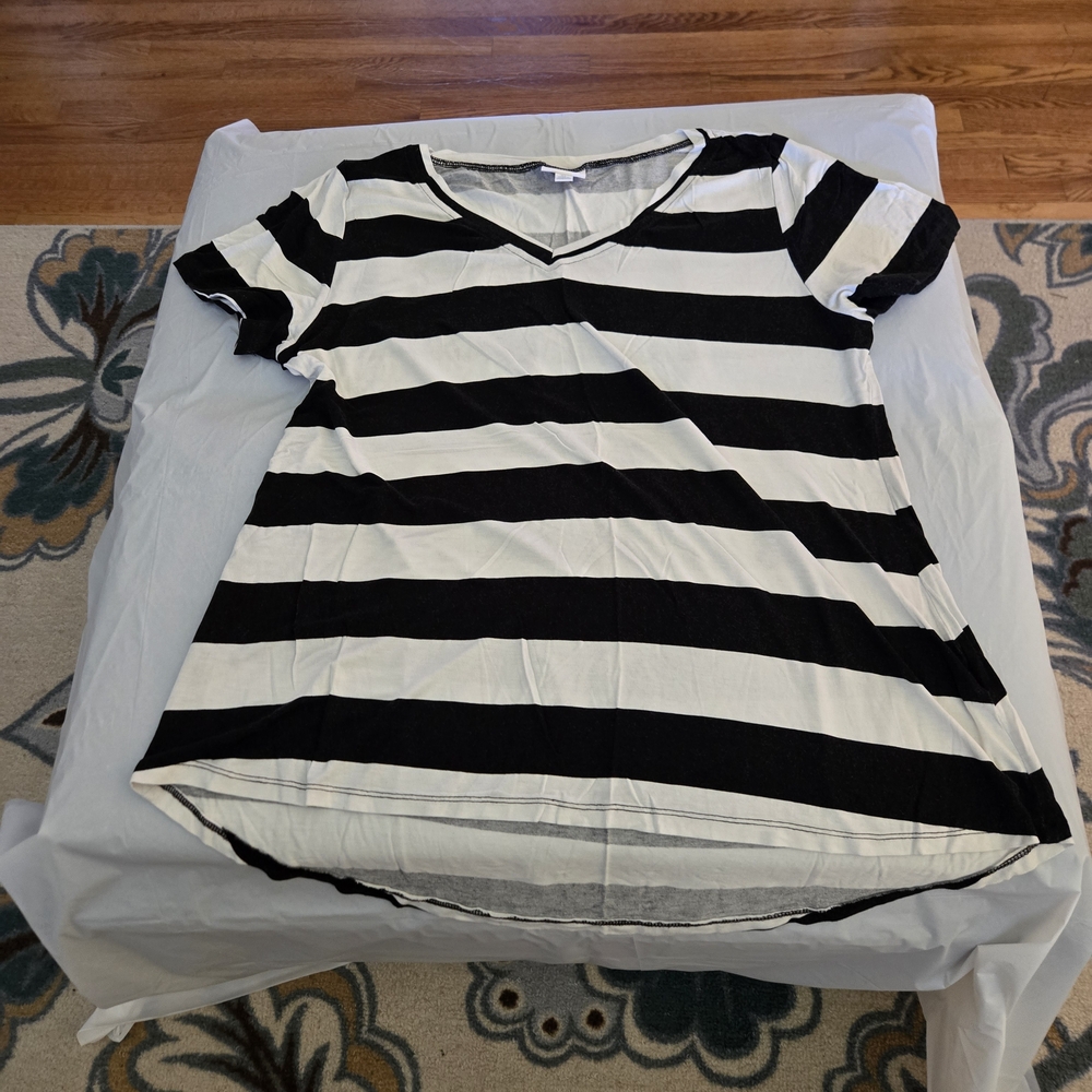 Lularoe Christy Black and White Striped Tee